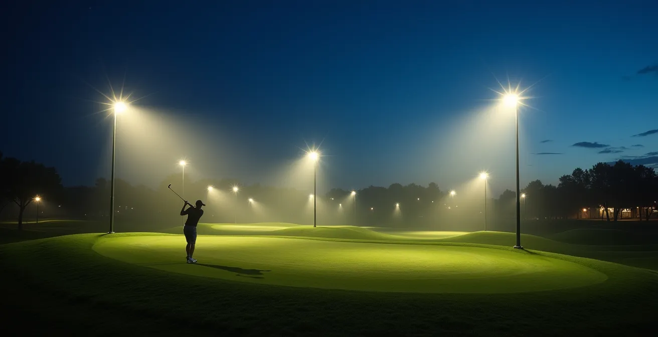Parcours de golf illuminé la nuit avec éclairage LED professionnel