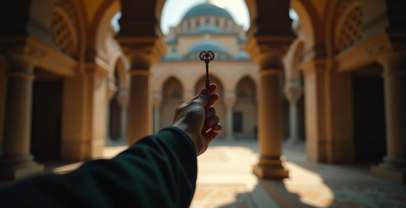 Guide professionnel montrant des détails architecturaux cachés dans une mosquée ottomane