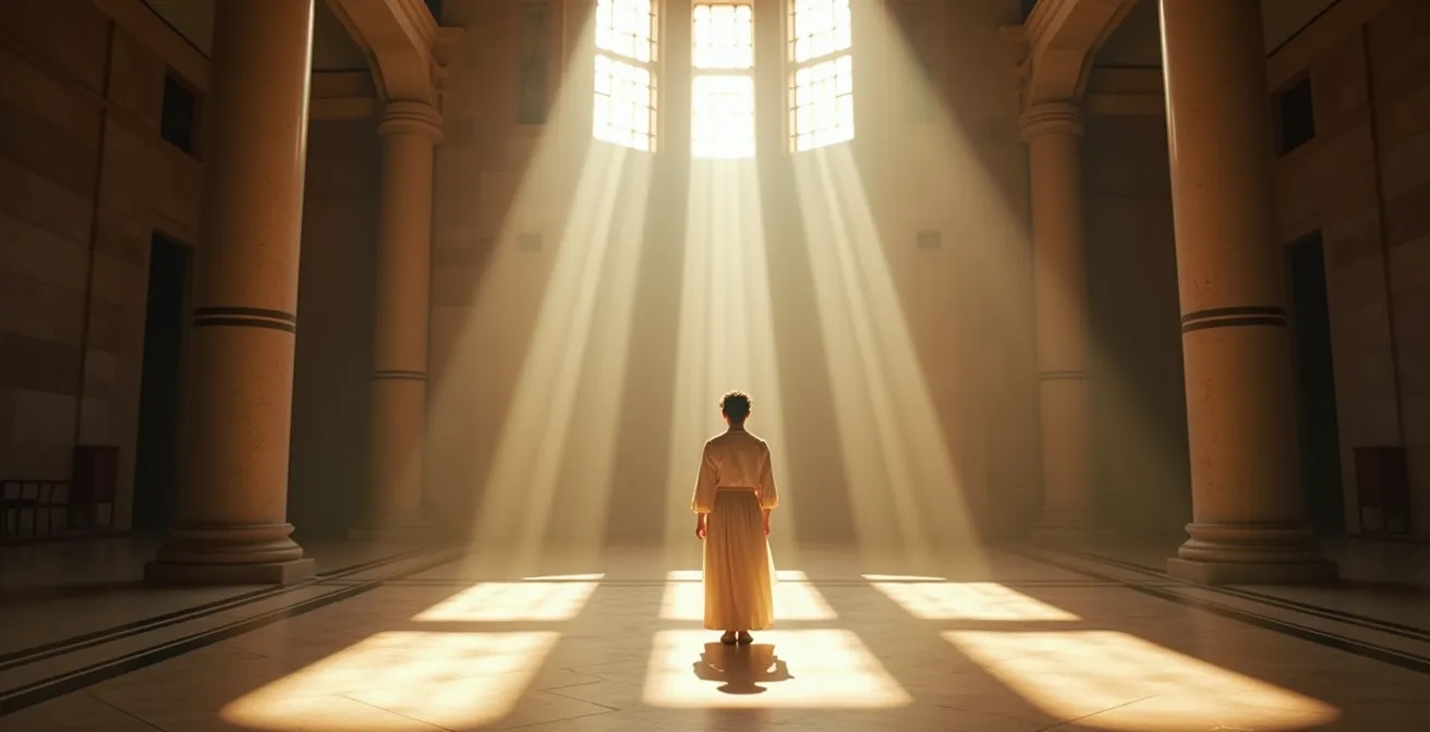 Jeu de lumière naturelle filtrant à travers les fenêtres d'une coupole ottomane créant des motifs géométriques