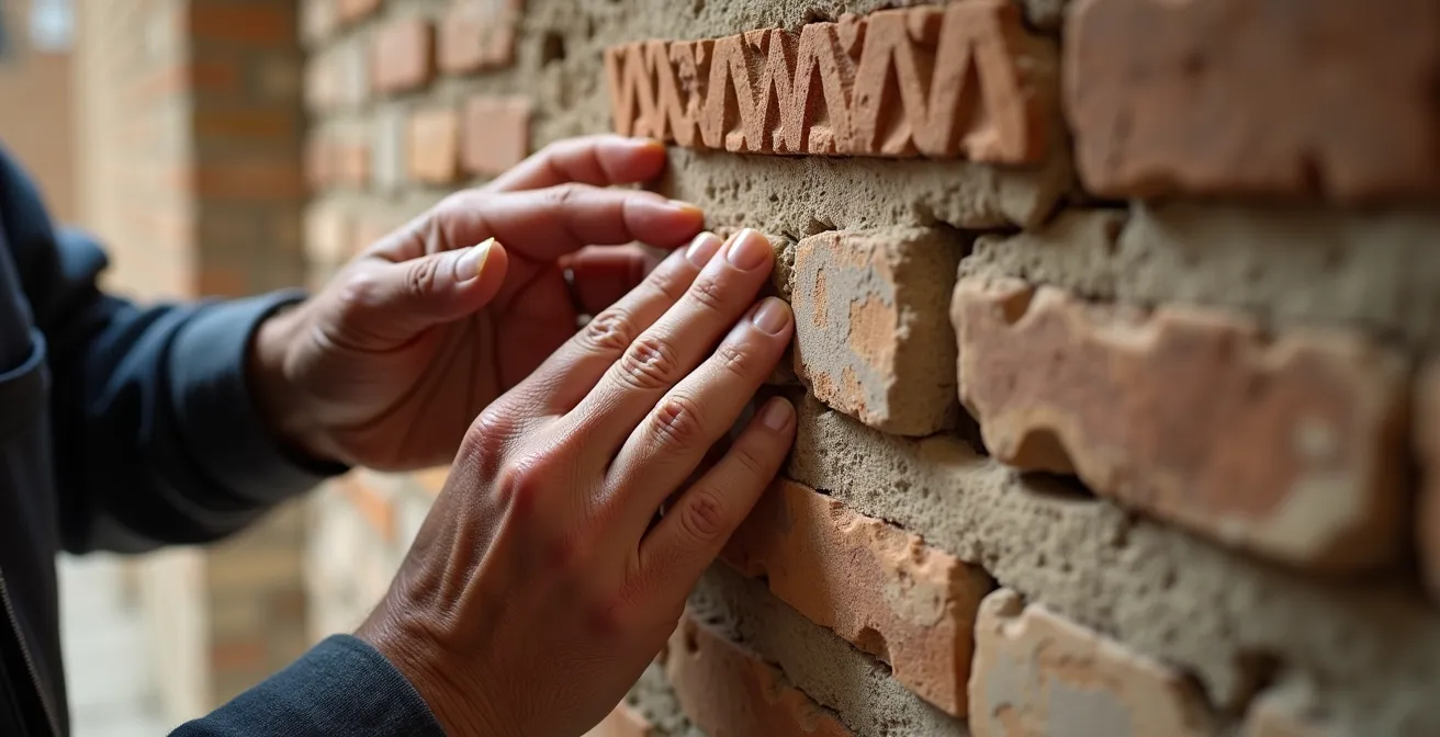 Mur byzantin montrant la technique du cloisonné avec briques encadrées de pierre et larges joints de mortier