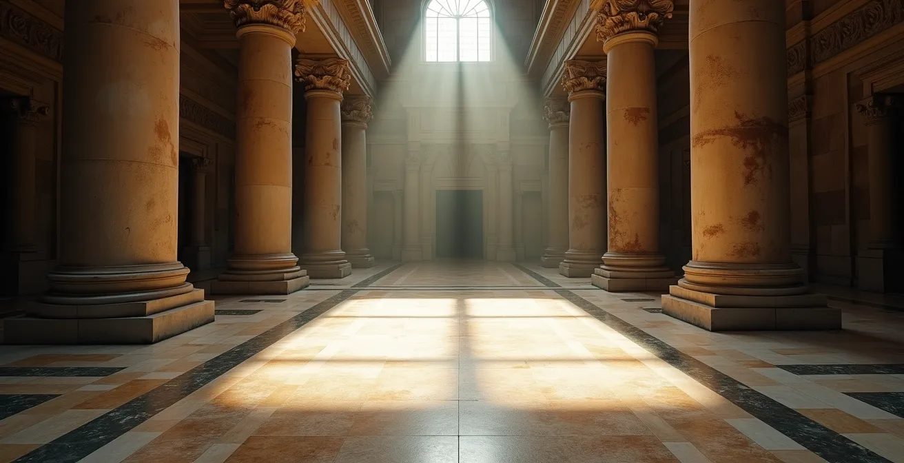 Vue intérieure symbolique montrant l'emplacement du sarcophage de Celsus sous la salle de lecture