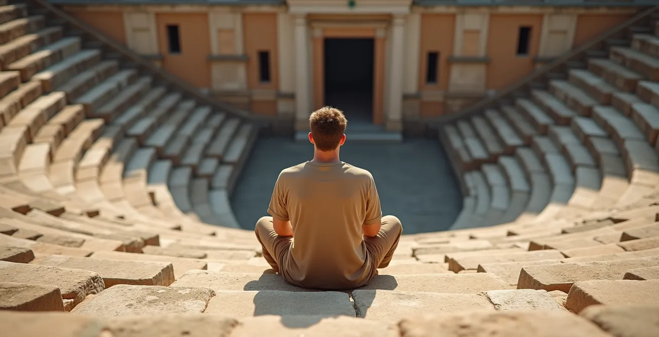 Vue plongeante sur les gradins parfaitement conservés du théâtre antique d'Aspendos