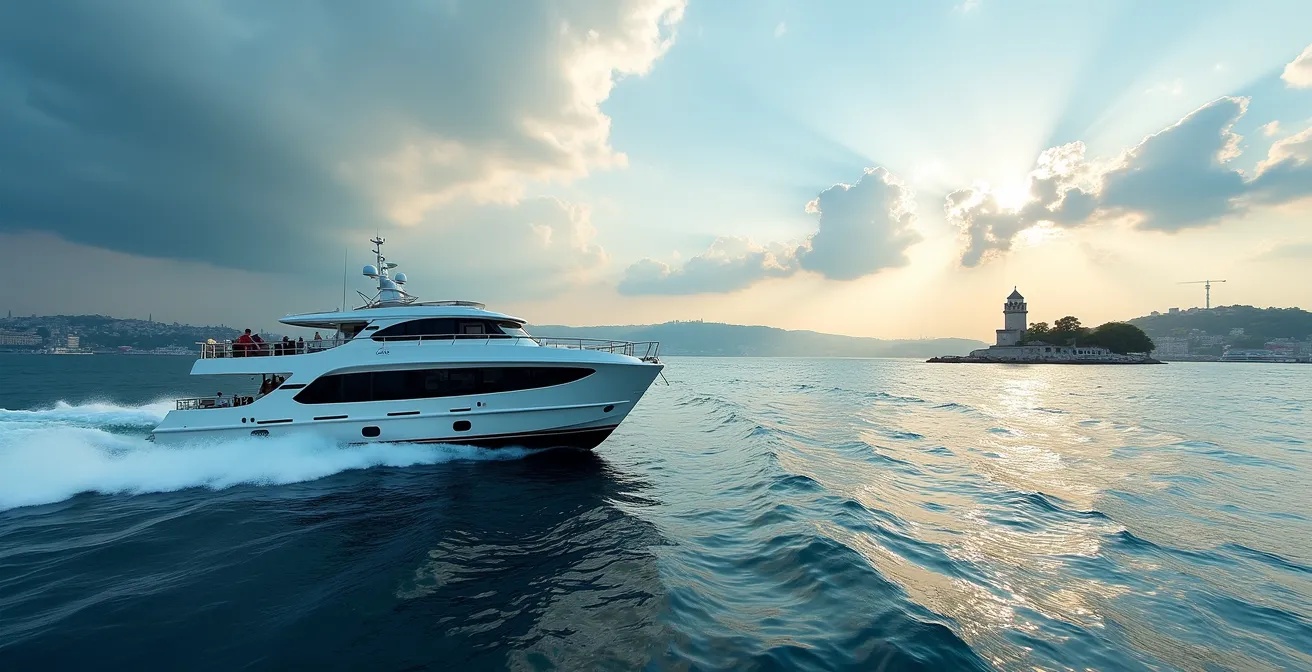 Ferry traversant le Bosphore avec la Tour de Léandre en arrière-plan