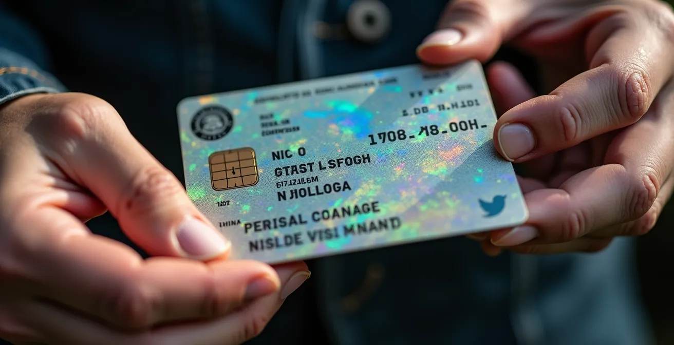 Main tenant une carte de licence de pilote tandem avec éléments de sécurité visibles