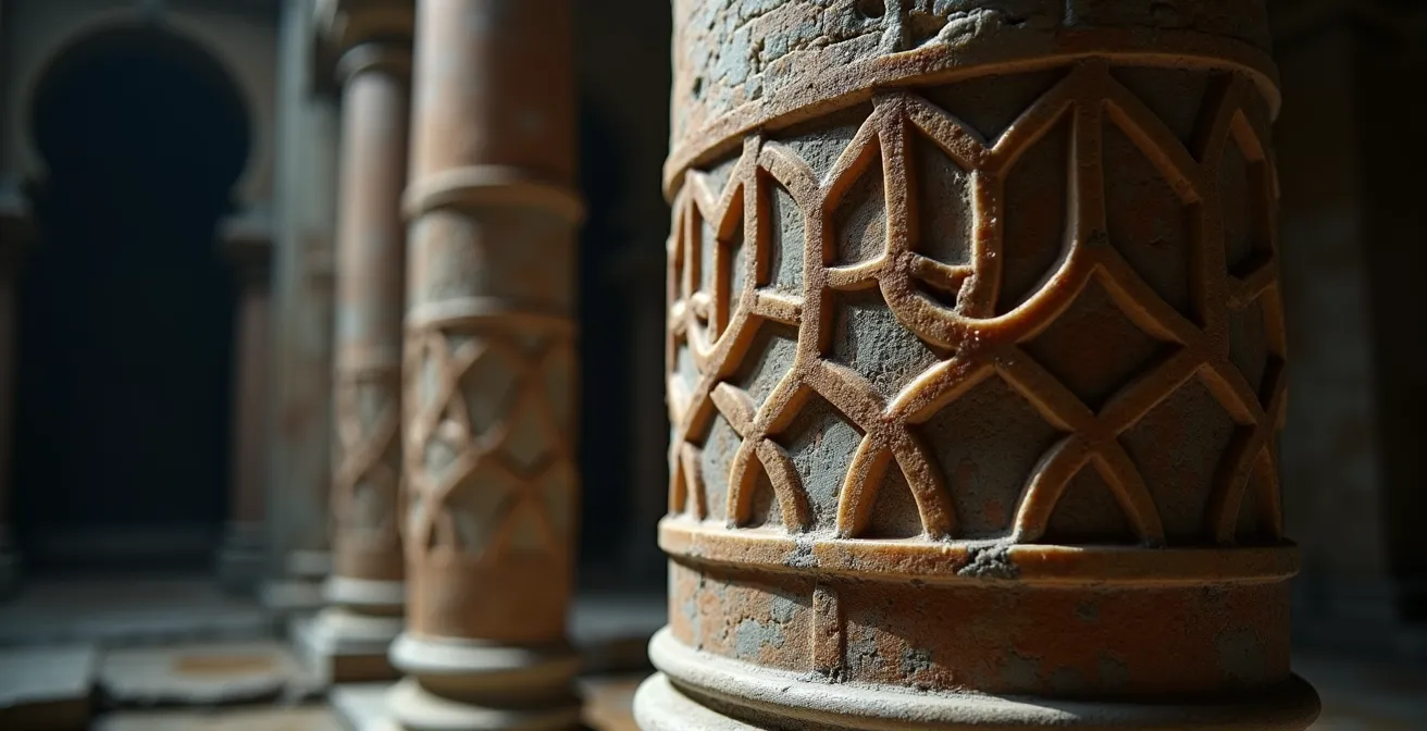 Perspective souterraine montrant les colonnes antiques dans une citerne byzantine